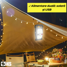 Lampa Solara SIKS Portabila De Exterior Cu Incarcare Solara Si Incarcare USB, Prindere Tip Clema Sau Cu Suruburi, Senzor De M...