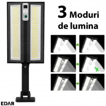 Lampa Solara EDAR Pentru Exterior Cu Montare Pe Perete, Panou Solar Incorporat, Control Telecomanda, 3 Moduri De Lumina, Grad...