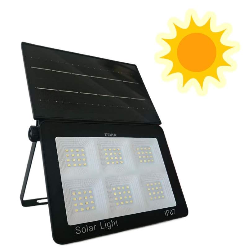 Lampa Solara Tip Proiector EDAR Cu Panou Solar Atasat Si Prindere Pe Perete, Pentru Casa, Gradina, Terasa, 200W, Rezistent La...