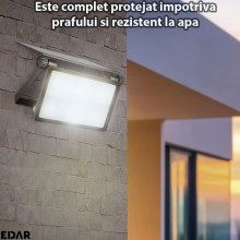 Lampa Solara Tip Proiector EDAR Cu Panou Solar Atasat Si Prindere Pe Perete, Pentru Casa, Gradina, Terasa, 200W, Rezistent La...
