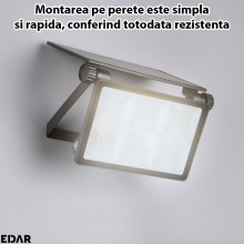 Lampa Solara Tip Proiector EDAR Cu Panou Solar Atasat Si Prindere Pe Perete, Pentru Casa, Gradina, Terasa, 200W, Rezistent La...