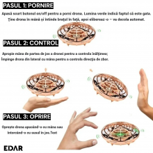 Disc Zburator Interactiv EDAR, Mini Drona OZN, Cu 5 Senzori Infrarosu, Lumina Led, Control Prin Gesticule, Incarcare USB, Auriu