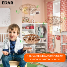 Disc Zburator Interactiv EDAR, Mini Drona OZN, Cu 5 Senzori Infrarosu, Lumina Led, Control Prin Gesticule, Incarcare USB, Auriu