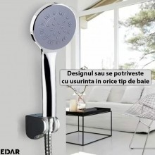 Para Cap De Dus EDAR Cu Furtun Inox 120 Cm Si Accesorii, Contine Accesorii De Montaj, Argintiu