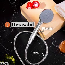 Para Cap De Dus EDAR Cu Furtun Inox 120 Cm Si Accesorii, Contine Accesorii De Montaj, Argintiu