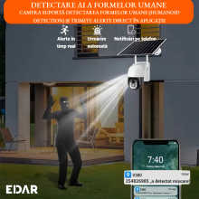 Camera Supraveghere EDAR 4G Cu SIM, Incarcare Solara, Panou Inclus, Slot MicroSD, Control Prin Aplicatie, IR Night Vision, Se...