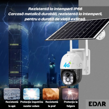 Camera Supraveghere EDAR 4G Cu SIM, Incarcare Solara, Panou Inclus, Slot MicroSD, Control Prin Aplicatie, IR Night Vision, Se...
