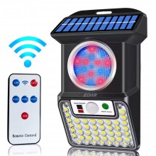 Lampa Solara De Perete EDAR pentru Exterior, cu Iluminare Alba si Colorata, 43 LED-uri Albe, 8 Rosii, 8 Albastre, Senzor de M...
