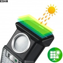 Lampa Solara De Perete EDAR pentru Exterior, cu Iluminare Alba si Colorata, 43 LED-uri Albe, 8 Rosii, 8 Albastre, Senzor de M...