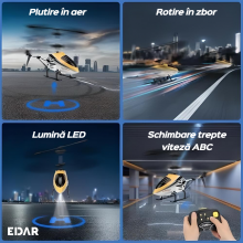 Elicopter Pentru Copii EDAR, Cu Telecomanda, Giroscop Stabilizator, Carcasa Metalica Rezistenta, Lumini LED, Anti-soc, Pentru...