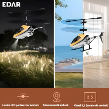 Elicopter Pentru Copii EDAR, Cu Telecomanda, Giroscop Stabilizator, Carcasa Metalica Rezistenta, Lumini LED, Anti-soc, Pentru...