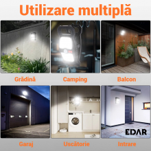 Lampa Solara De Exterior EDAR, Portabila, Cu Senzor Miscare, Incarcare Dubla USB + Solara, 3 Trepte Intensitate, Prindere Uni...