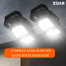Lampa Solara De Exterior EDAR, Portabila, Cu Senzor Miscare, Incarcare Dubla USB + Solara, 3 Trepte Intensitate, Prindere Uni...