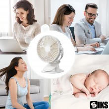 Ventilator SIKS Portabil De Birou/Carucior/Camping Cu Clips, 3 Nivele De Intensitate, Rotire 720 grade, 5 V, Autonomie Bateri...