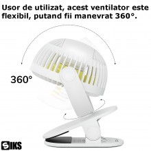 Ventilator SIKS Portabil De Birou/Carucior/Camping Cu Clips, 3 Nivele De Intensitate, Rotire 720 grade, 5 V, Autonomie Bateri... Ventilator SIKS Portabil De Birou/Carucior/Camping Cu Clips, 3 Nivele De Intensitate, Rotire 720 grade, 5 V, Autonomie Bateri...