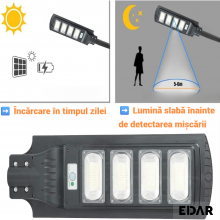 Lampa Solara De Exterior EDAR, 150W, Cu Panou Solar Integrat, 198 LED-uri SMD, Lumina Neutra, Telecomanda, Senzori Crepuscula...