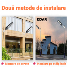 Lampa Solara De Exterior EDAR, 150W, Cu Panou Solar Integrat, 198 LED-uri SMD, Lumina Neutra, Telecomanda, Senzori Crepuscula...