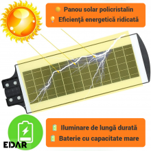 Lampa Solara De Exterior EDAR, 150W, Cu Panou Solar Integrat, 198 LED-uri SMD, Lumina Neutra, Telecomanda, Senzori Crepuscula...