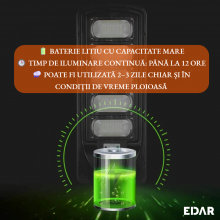 Lampa Solara De Exterior EDAR, 150W, Cu Panou Solar Integrat, 198 LED-uri SMD, Lumina Neutra, Telecomanda, Senzori Crepuscula...