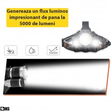 Lanterna Frontala De Cap Cu LED SIKS Cu Acumulator, 3 LED-uri Puternice, Pentru Pescuit, Vanatoare, Atelier, 5000 lumeni, 3 M... Lanterna Frontala De Cap Cu LED SIKS Cu Acumulator, 3 LED-uri Puternice, Pentru Pescuit, Vanatoare, Atelier, 5000 lumeni, 3 M...