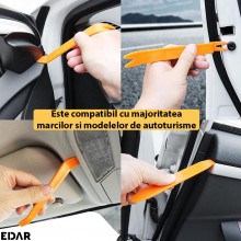 Trusa 12 Unelte Pentru Demontat Interior Auto EDAR, Panouri Bord Si Usi, Radio, Navigatie, Plastic/Metal, Portocaliu/Argintiu