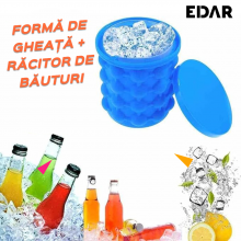 Recipient 2 în 1 EDAR, Forma De Gheata Si Racitor Bauturi, Economisire Spatiu,120 Cuburi, Silicon Flexibil, Capac Si Design C...