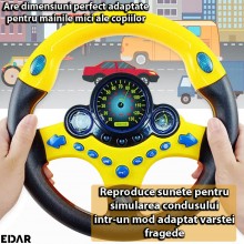 Volan Interactiv De Jucarie EDAR, Sunete De Masina, Lumini, Semnalizarem Avarii, Acceleratie, Galben/Negru, Functionare Pe Ba...