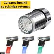 Cap Robinet SIKS Tip Duza cu Lumina LED Colorata Ambientala, Plastic, Universal, Argintiu Cap Robinet SIKS Tip Duza cu Lumina LED Colorata Ambientala, Plastic, Universal, Argintiu