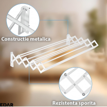Uscator De Rufe Extensibil EDAR Cu Montare Pe Perete, Metalic, Nu Ocupa Spatiu, Capacitate De Uscare 3.5 Metri, Latime 80 Cm,... Uscator De Rufe Extensibil EDAR Cu Montare Pe Perete, Metalic, Nu Ocupa Spatiu, Capacitate De Uscare 3.5 Metri, Latime 80 Cm,...