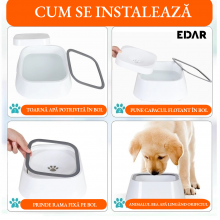 Adapator Antistropire EDAR Pentru Caini Si Pisici, Bol Cu Rama Flotanta Si Baza Antialunecare, 1.5L, Alb