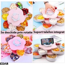 Cutie Bomboane EDAR Cu Suport Pentru Telefon, Model Floare, Rotativa, 10 Compartimente Pentru Servire, Design Elegant, Diamet... Cutie Bomboane EDAR Cu Suport Pentru Telefon, Model Floare, Rotativa, 10 Compartimente Pentru Servire, Design Elegant, Diamet...
