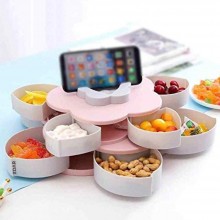 Cutie Bomboane EDAR Cu Suport Pentru Telefon, Model Floare, Rotativa, 10 Compartimente Pentru Servire, Design Elegant, Diamet...