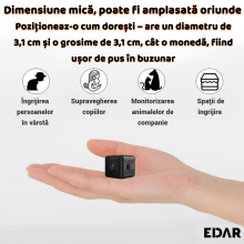 Mini Camera Spion EDAR, Full HD 1080p, WiFi, Microfon Integrat, Vedere Nocturna, Live Streaming, Suport Magnetic, Slot Card T... Mini Camera Spion EDAR, Full HD 1080p, WiFi, Microfon Integrat, Vedere Nocturna, Live Streaming, Suport Magnetic, Slot Card T...