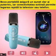 Set Complet Statie Smart SIKS Microfon Si Boxa Wireless Pentru Karaoke, 2 Microfoane, Copii / Adulti, Kit 2 in 1, Aparat Port...