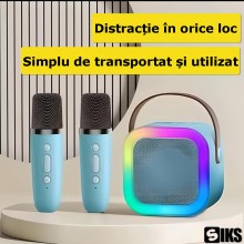 Set Complet Statie Smart SIKS Microfon Si Boxa Wireless Pentru Karaoke, 2 Microfoane, Copii / Adulti, Kit 2 in 1, Aparat Port...
