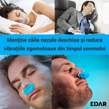 Aparat Nazal EDAR 2 în 1, Anti-sforait Si Filtrare Aer, Silicon Medical, Reutilizabil, Marime universala, Albastru