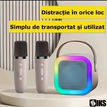 Set Complet Statie Smart SIKS Microfon Si Boxa Wireless Pentru Karaoke, 2 Microfoane, Copii / Adulti, Kit 2 in 1, Aparat Port...