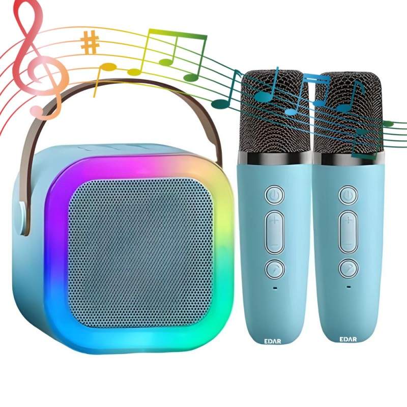 Kit Complet EDAR Statie Smart Cu Microfon Si Boxa Wireless Pentru Karaoke, 2 Microfoane, Potrivit Pentru Copii Si Adulti, Apa...