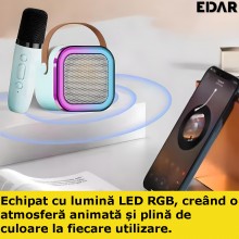 Kit Complet EDAR Statie Smart Cu Microfon Si Boxa Wireless Pentru Karaoke, 2 Microfoane, Potrivit Pentru Copii Si Adulti, Apa...