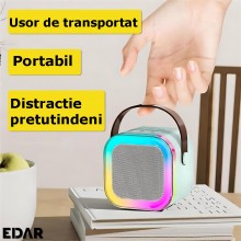 Kit Complet EDAR Statie Smart Cu Microfon Si Boxa Wireless Pentru Karaoke, 2 Microfoane, Potrivit Pentru Copii Si Adulti, Apa...