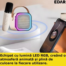 Kit Complet EDAR Statie Smart Cu Microfon Si Boxa Wireless Pentru Karaoke, 2 Microfoane, Potrivit Pentru Copii Si Adulti, Apa...