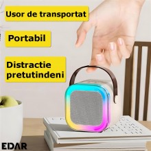 Kit Complet EDAR Statie Smart Cu Microfon Si Boxa Wireless Pentru Karaoke, 2 Microfoane, Potrivit Pentru Copii Si Adulti, Apa...