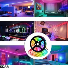 Banda Led EDAR RGB 2835, Flexibila, Auto-Adeziva, Grad Protectie IP65, 4500 K, 10 W/m, Se Poate Taia, 5 Metri, Multicolora