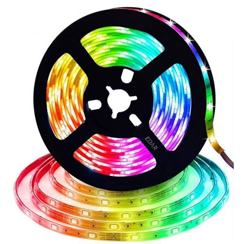 Banda Led EDAR RGB 2835, Flexibila, Auto-Adeziva, Grad Protectie IP65, 4500 K, 10 W/m, Se Poate Taia, 5 Metri, Multicolora
