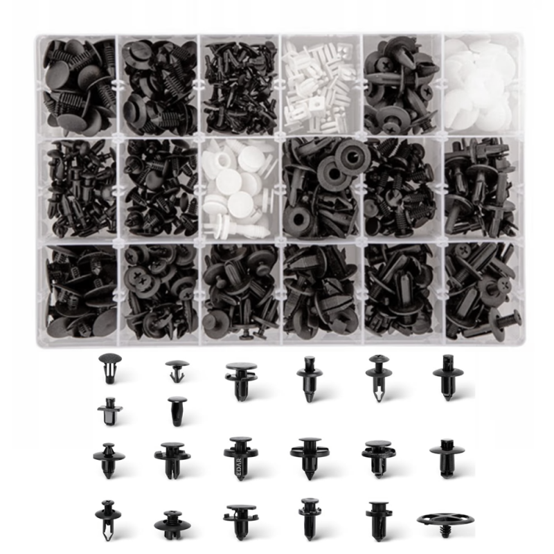 Set 415 Clipsuri Auto EDAR Universale, Mixte, Usor de Instalatat, Pentru Prindere Panouri si Ornamente, Negru/Alb, Compatibil... Set 415 Clipsuri Auto EDAR Universale, Mixte, Usor de Instalatat, Pentru Prindere Panouri si Ornamente, Negru/Alb, Compatibil...