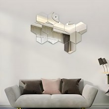 Set 12 Oglinzi Decorative Hexagonale EDAR, Sticker Autoadeziv pentru Perete, Oglinda Acrilica pentru Decor Modern Living, Dor...