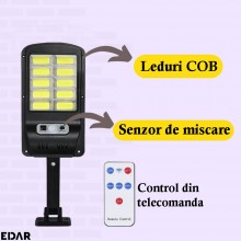 Lampa Solara de Exterior EDAR cu Senzor de Miscare si Control Telecomanda, 10 LED-uri COB, Montare pe Perete, Rezistenta la A... Lampa Solara de Exterior EDAR cu Senzor de Miscare si Control Telecomanda, 10 LED-uri COB, Montare pe Perete, Rezistenta la A...