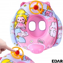 Colac Gonflabil Pentru Bebelusi Si Copii EDAR, Tip Masinuta, Cu Volan Interactiv, Recomandat De La 3 ani, Model Roz