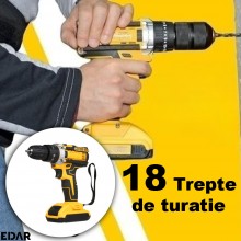 Bormasina cu Acumulator si Percutie EDAR 36V, Trusa Completa cu 2 Baterii, Autofiletanta cu 26 de Accesorii si Prelungitor Fl...