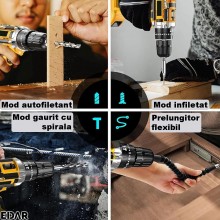 Bormasina cu Acumulator si Percutie EDAR 36V, Trusa Completa cu 2 Baterii, Autofiletanta cu 26 de Accesorii si Prelungitor Fl...